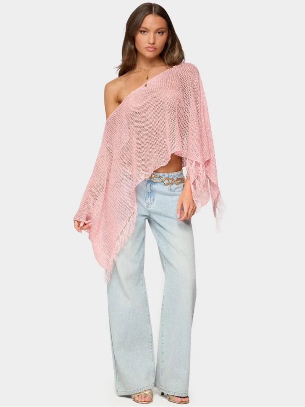 Edikted Sequin Pink Poncho